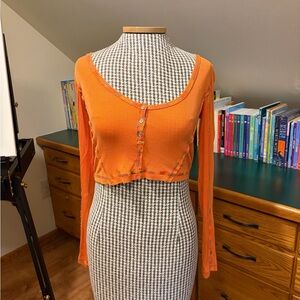 Out From Under Urban Outfitters Women's Orange Cropped Henley Size Small